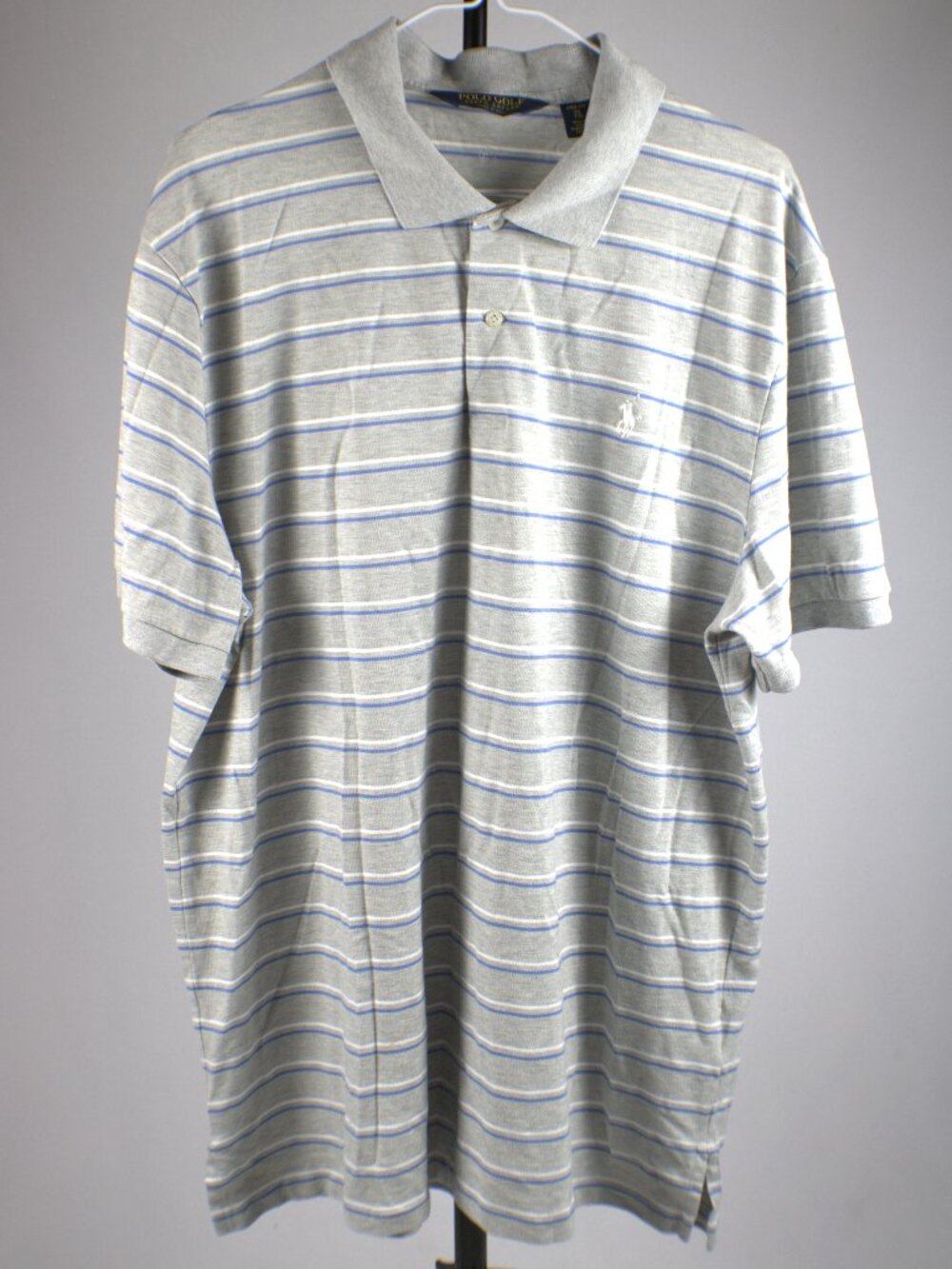 Polo Golf Ralph Lauren Men's XXL Pro Fit Striped Polo Shirt Grey Blue White